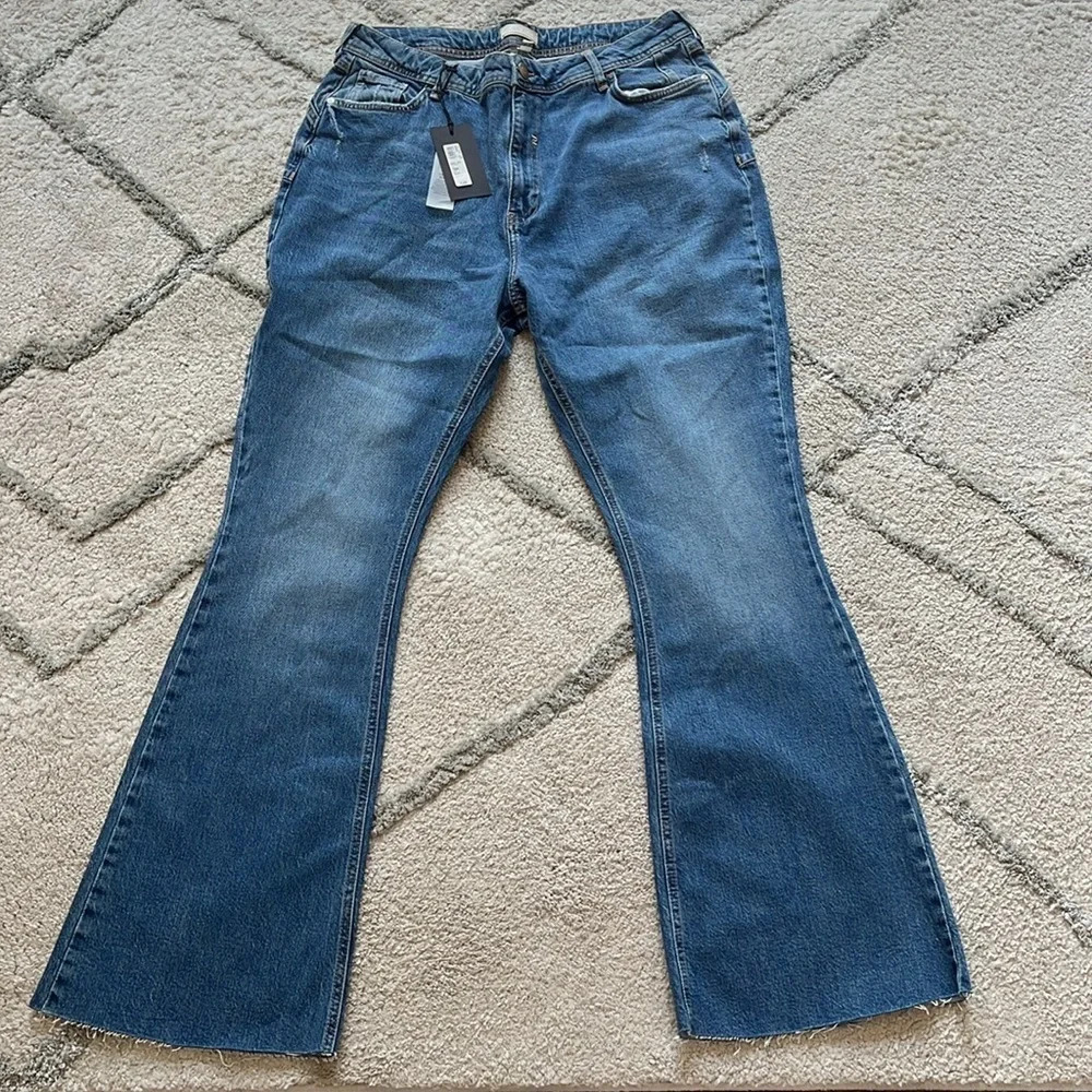 River Island flare jeans high rise sculpt raw hem plus size 14 new